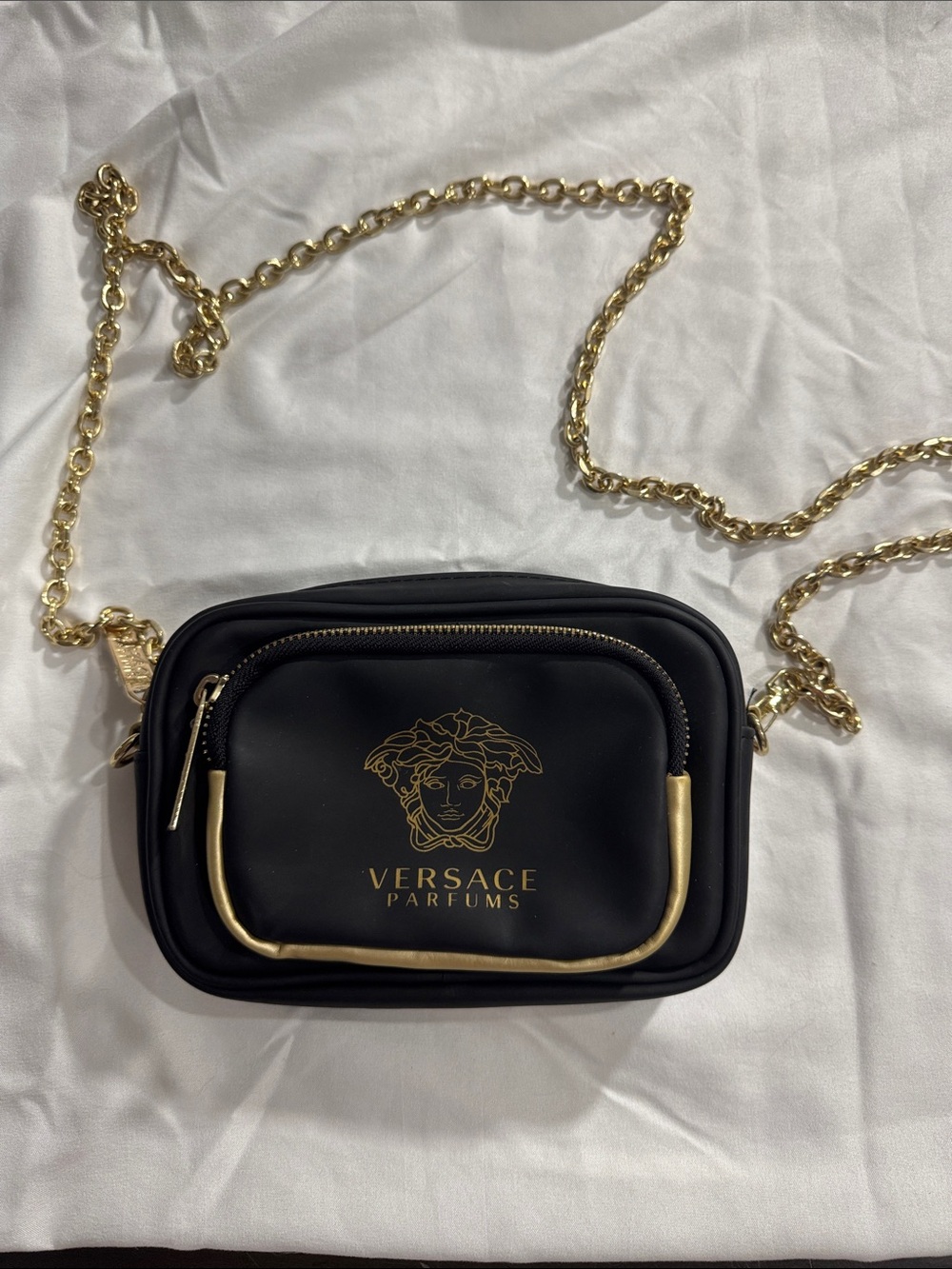 Versace Parfums Black and Gold Chain Crossbody Bag